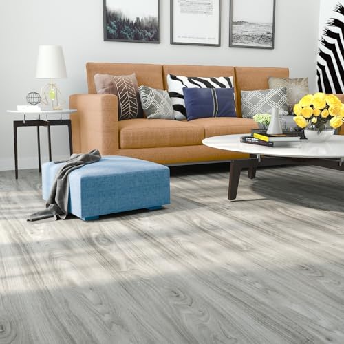 LaCheery Peel and Stick Wood Flooring Grey Wood Grain Vinyl Flooring Roll Peel and Stick Floor Tile Bathroom Kitchen Wood Flooring Planks Waterproof Self Adhesive Removable Foam Wall Paper 15.8"x80" - Image 4