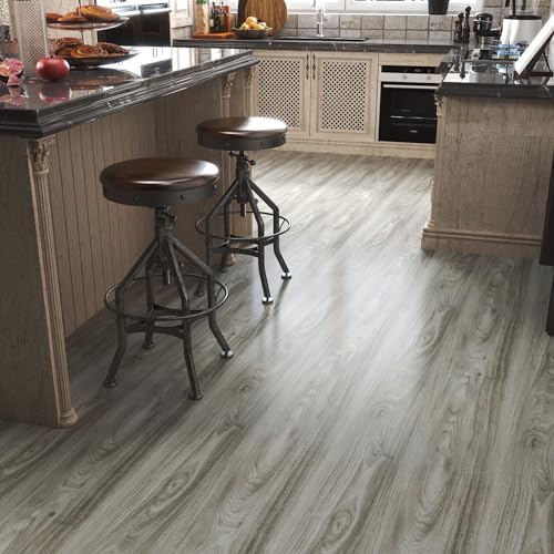 LaCheery Peel and Stick Wood Flooring Grey Wood Grain Vinyl Flooring Roll Peel and Stick Floor Tile Bathroom Kitchen Wood Flooring Planks Waterproof Self Adhesive Removable Foam Wall Paper 15.8"x80" - Image 3
