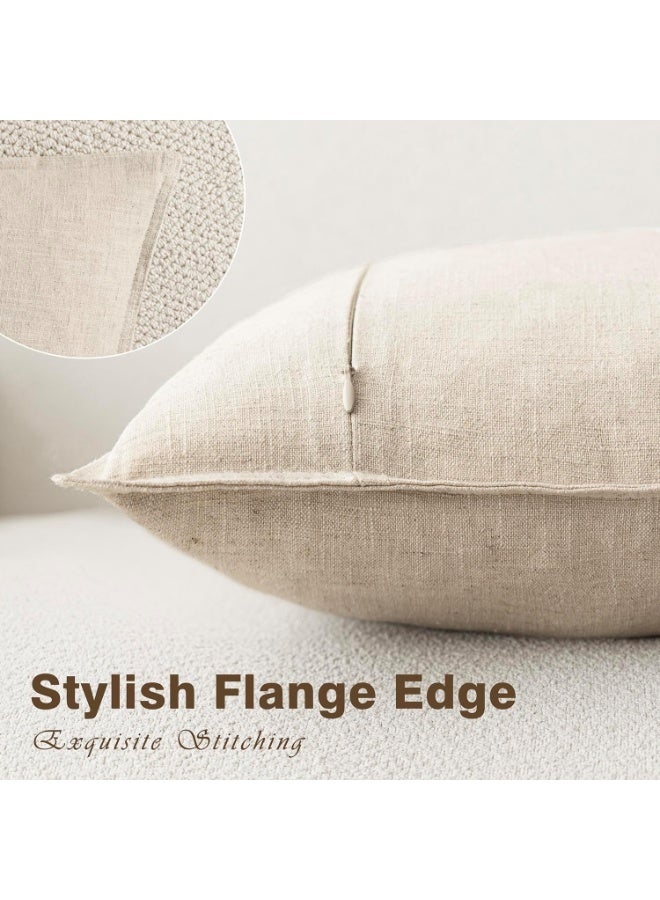 Home Care Pack of 2 Decorative Linen Throw Pillow Covers – Soft Neutral Cushion Cases for Couch, Sofa, Bedroom, or Living Room | Boho Farmhouse Style | 18x18 Inch – Natural Beige  - Image 3