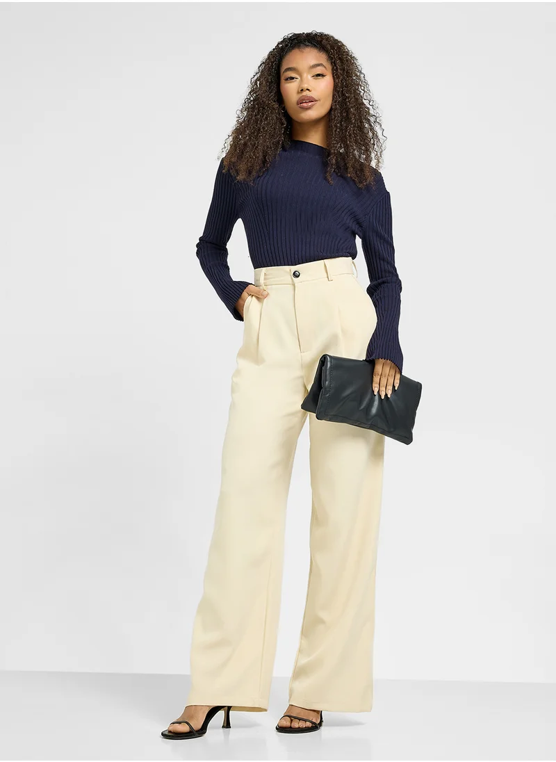 جينجر Wide Leg Trousers With Pleats