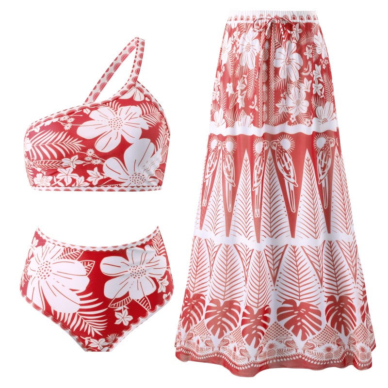 Retro One-Shoulder Split Swimsuit Women'S Mesh Sun Protection Beach Dress Suit - Image 2