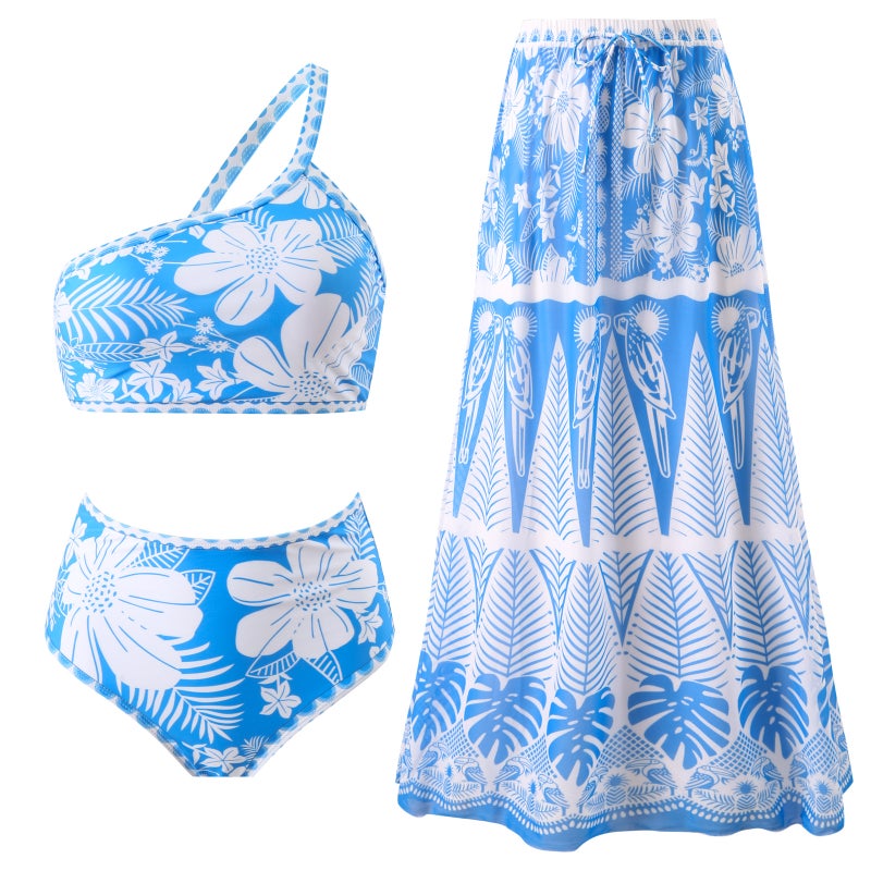 Retro One-Shoulder Split Swimsuit Women'S Mesh Sun Protection Beach Dress Suit - Image 4