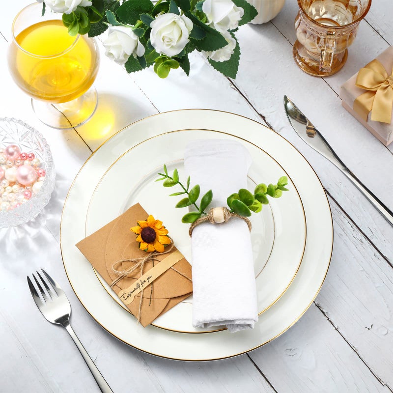 Hoolerry Set of 20 Summer Eucalyptus Napkin Rings Bulk for Wedding Baptism Party Table Decor Banquet Dinning Farmhouse Boho Green Leaf Greenery Napkin Rings Holder with Wood Beads - Image 4