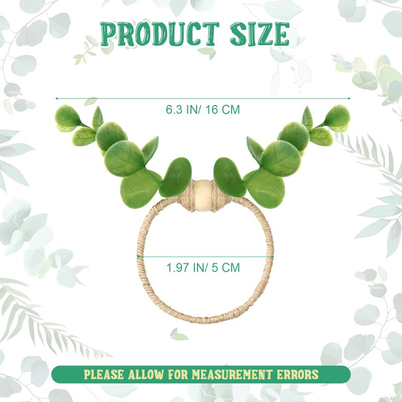 Hoolerry Set of 20 Summer Eucalyptus Napkin Rings Bulk for Wedding Baptism Party Table Decor Banquet Dinning Farmhouse Boho Green Leaf Greenery Napkin Rings Holder with Wood Beads - Image 2