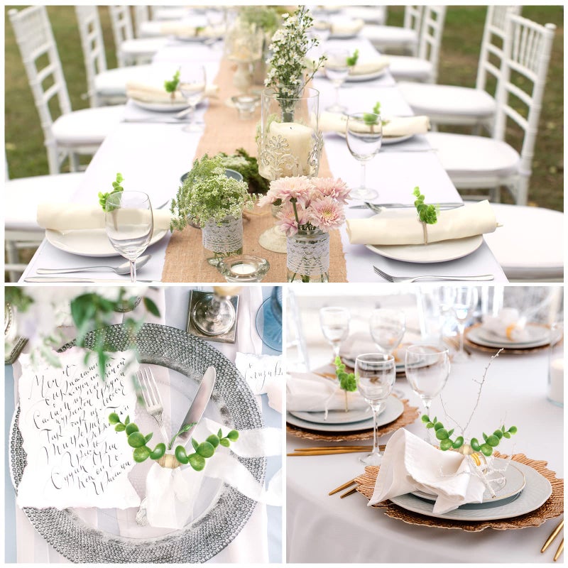 Hoolerry Set of 20 Summer Eucalyptus Napkin Rings Bulk for Wedding Baptism Party Table Decor Banquet Dinning Farmhouse Boho Green Leaf Greenery Napkin Rings Holder with Wood Beads - Image 5