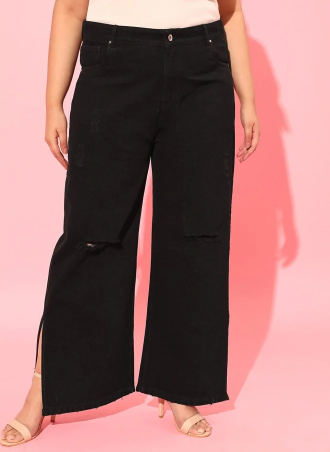 CURVY STREET Flared High-Rise Black Jeans for Women