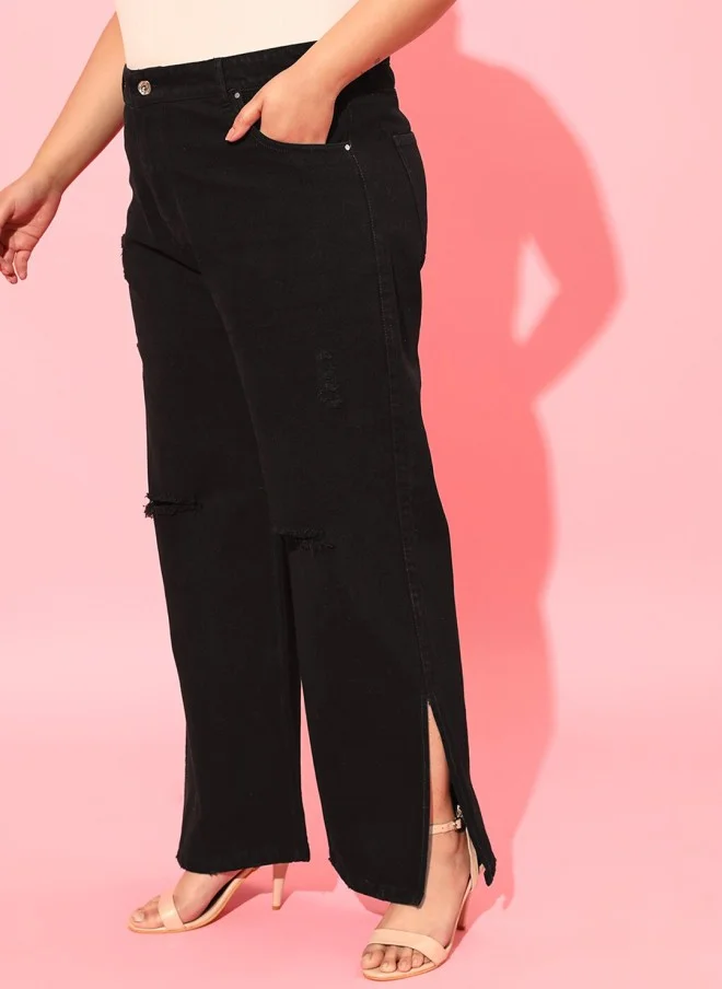 CURVY STREET Flared High-Rise Black Jeans for Women