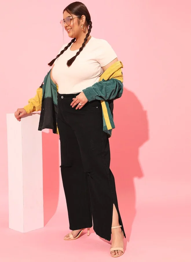 CURVY STREET Flared High-Rise Black Jeans for Women