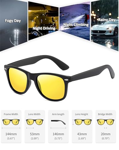 Joopin Night Driving Glasses for Women Men Vintage Square Night Vision Glasses UV400 Oversized Nighttime Shades (Black Yellow) - Image 5