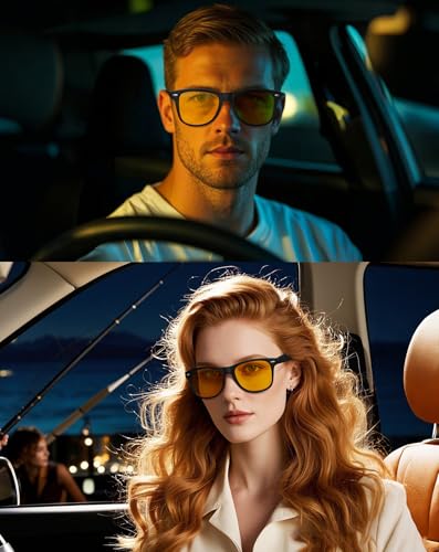 Joopin Night Driving Glasses for Women Men Vintage Square Night Vision Glasses UV400 Oversized Nighttime Shades (Black Yellow) - Image 3