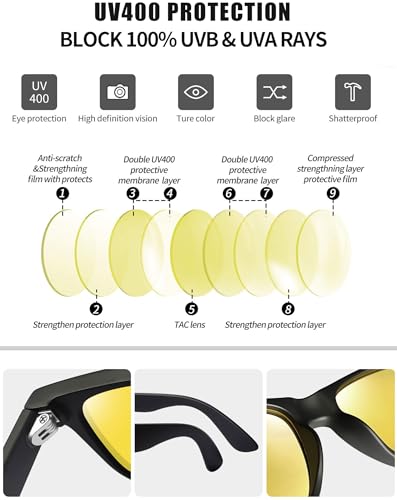 Joopin Night Driving Glasses for Women Men Vintage Square Night Vision Glasses UV400 Oversized Nighttime Shades (Black Yellow) - Image 4