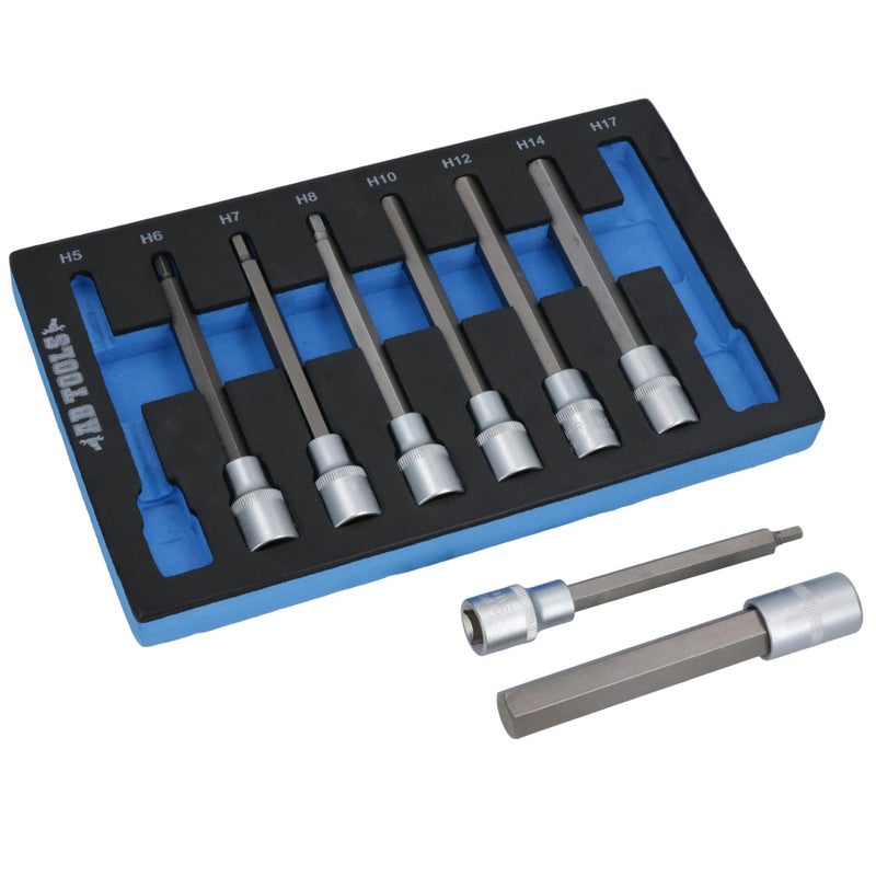 AB Tools 1/2" Drive Allen Hex Key Sockets Extra Long 140mm 5mm - 17mm 8pc Set - Image 1
