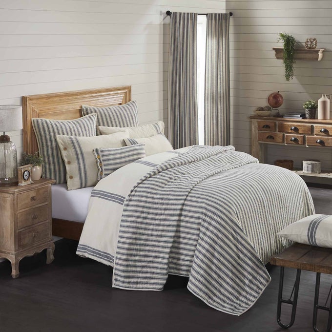 MARKET PLACE BLUE TICKING STRIPE CALIFORINA KING QUILT