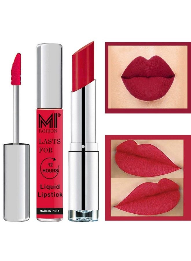 MI FASHION Made In India Lipstick Combo Offers 100% Veg Long Lasting Spring Pink Liquid Matte Lipstick Red Bomber Creamy Matte Lipstick  - Image 2