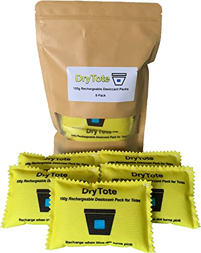 DryTote 100g Rechargeable Desiccant Pack of 5  Moisture Absorbing Bag  Desiccant Dehumidifier for Storage Bins and Totes