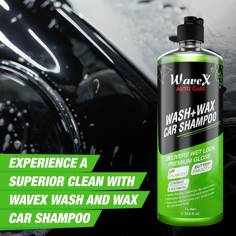 WaveX Microfiber Cleaning Towel – 500 GSM, 35x75 cm and Wash & Wax Car Shampoo 500ml Gives Wet Look Shine, Buttery Smooth Feel, pH Neutral - Leaves no Water Spots - Image 5