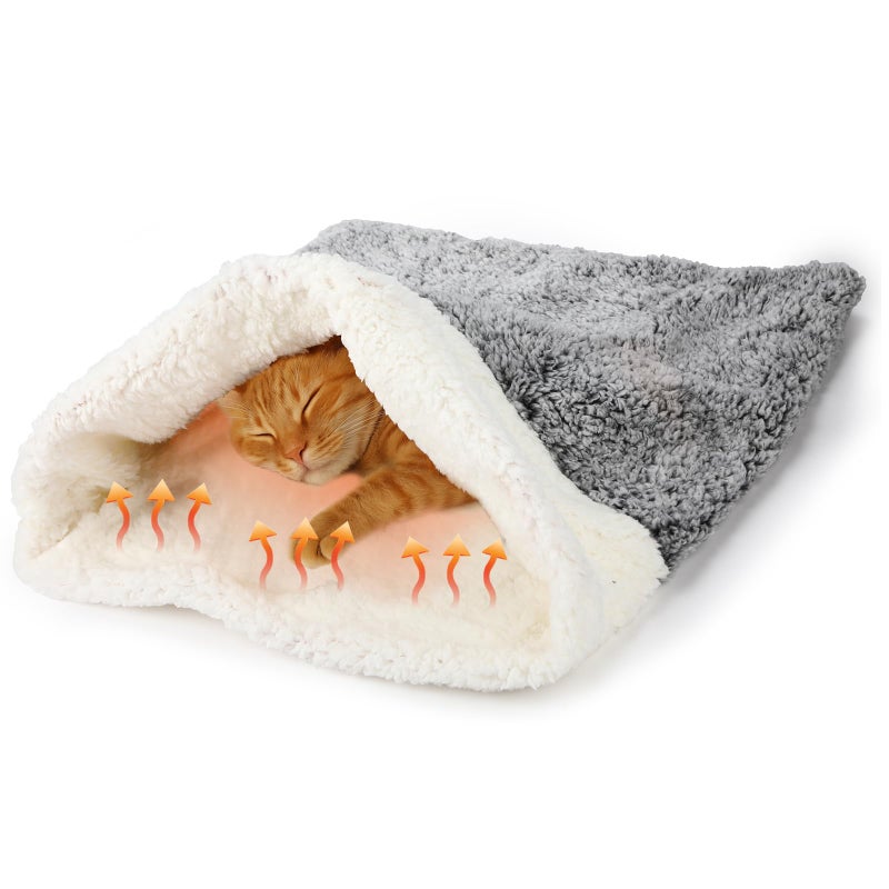 Clysee Self Heating Cat Sleeping Bag Indoor Self Warming Cat Bed Cave Heated Pad Cozy Soft Winter Washable Wrap Pet Snuggle Sack Pouch for Puppy Dog Kitten, 24 x 21 Inch(Rustic,Gray) - Image 1