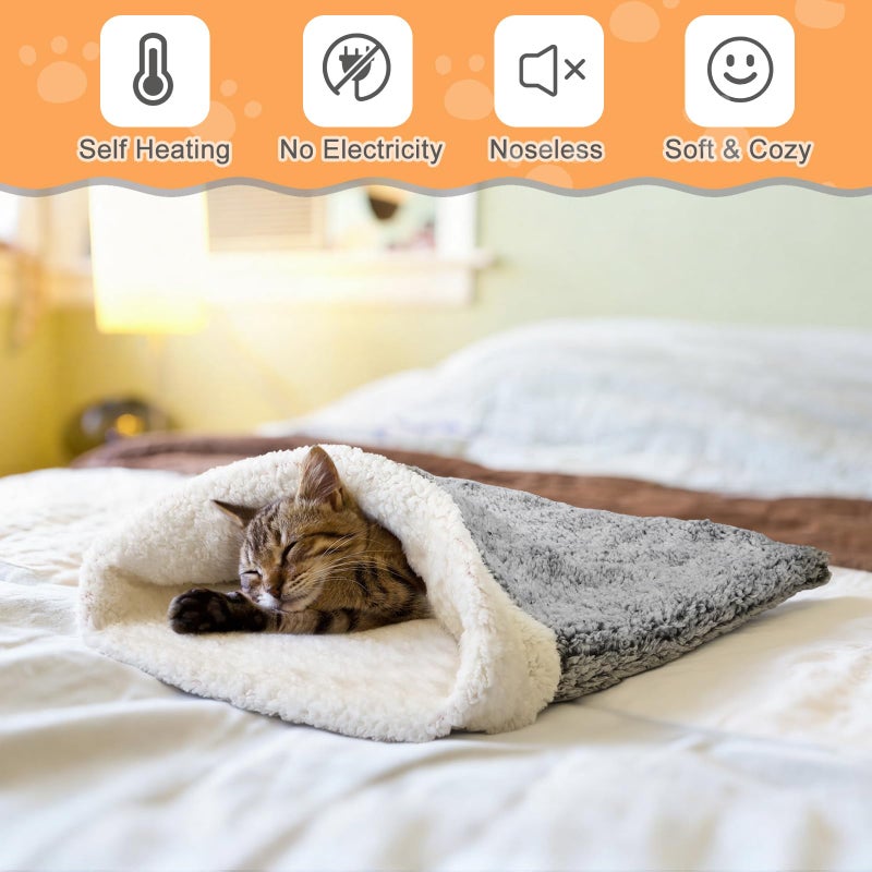 Clysee Self Heating Cat Sleeping Bag Indoor Self Warming Cat Bed Cave Heated Pad Cozy Soft Winter Washable Wrap Pet Snuggle Sack Pouch for Puppy Dog Kitten, 24 x 21 Inch(Rustic,Gray) - Image 3