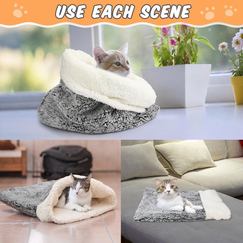 Clysee Self Heating Cat Sleeping Bag Indoor Self Warming Cat Bed Cave Heated Pad Cozy Soft Winter Washable Wrap Pet Snuggle Sack Pouch for Puppy Dog Kitten, 24 x 21 Inch(Rustic,Gray) - Image 4