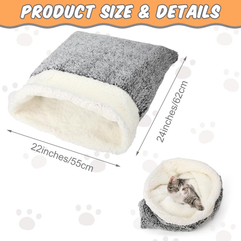 Clysee Self Heating Cat Sleeping Bag Indoor Self Warming Cat Bed Cave Heated Pad Cozy Soft Winter Washable Wrap Pet Snuggle Sack Pouch for Puppy Dog Kitten, 24 x 21 Inch(Rustic,Gray) - Image 2