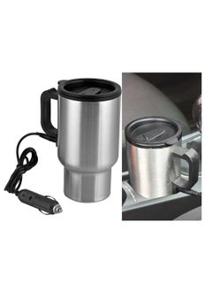 PAMEER Auto Plug Power 480ml/17oz 12V Heated Car Mug, Stainless Steel Insulated Coffee Cup, Tea & Water Thermos with Airtight Lid, Silver Color  - Image 1