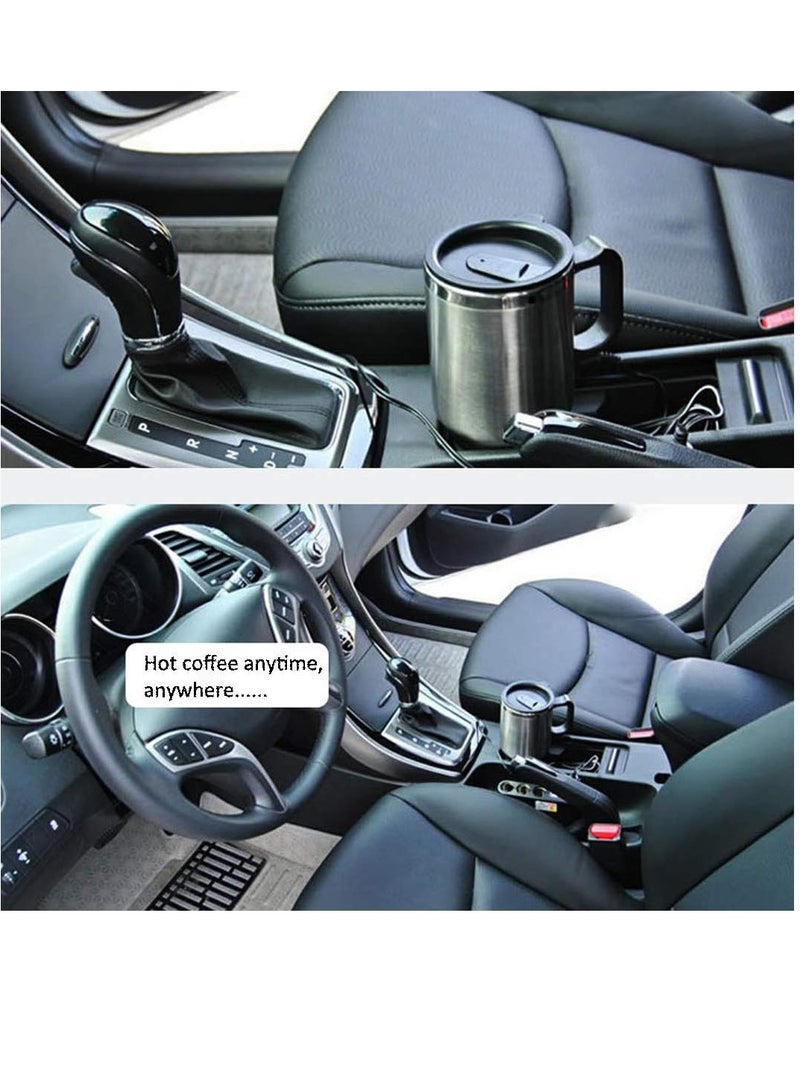 PAMEER Auto Plug Power 480ml/17oz 12V Heated Car Mug, Stainless Steel Insulated Coffee Cup, Tea & Water Thermos with Airtight Lid, Silver Color  - Image 2