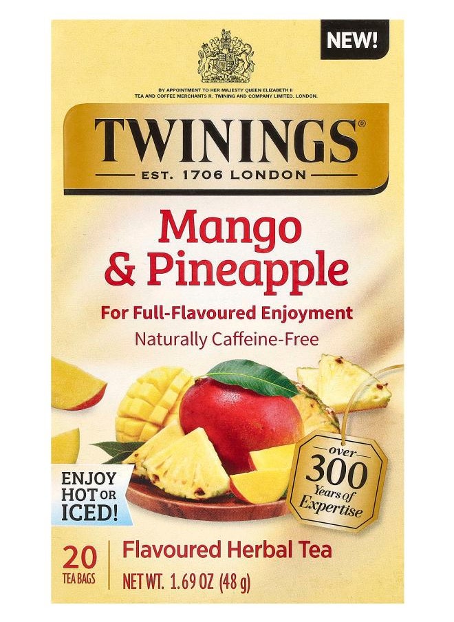 Twinings Herbal Tea Mango & Pineapple Caffeine-Free 20 Tea Bags 1.69 oz (48 g) 