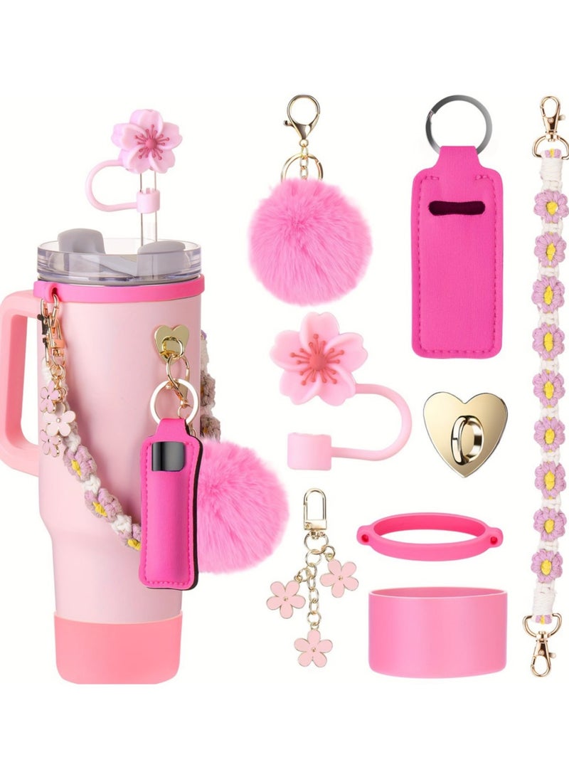 8Pcs Cup Accessories for Stanley Cup 40 & 30oz Tumbler with Handle, 1Pcs Water Bottle Handle Strap, Chapstick Holder, Boot, Keychain Charms, Straw Topper Cap for Stanley Cup Accessories - Image 1
