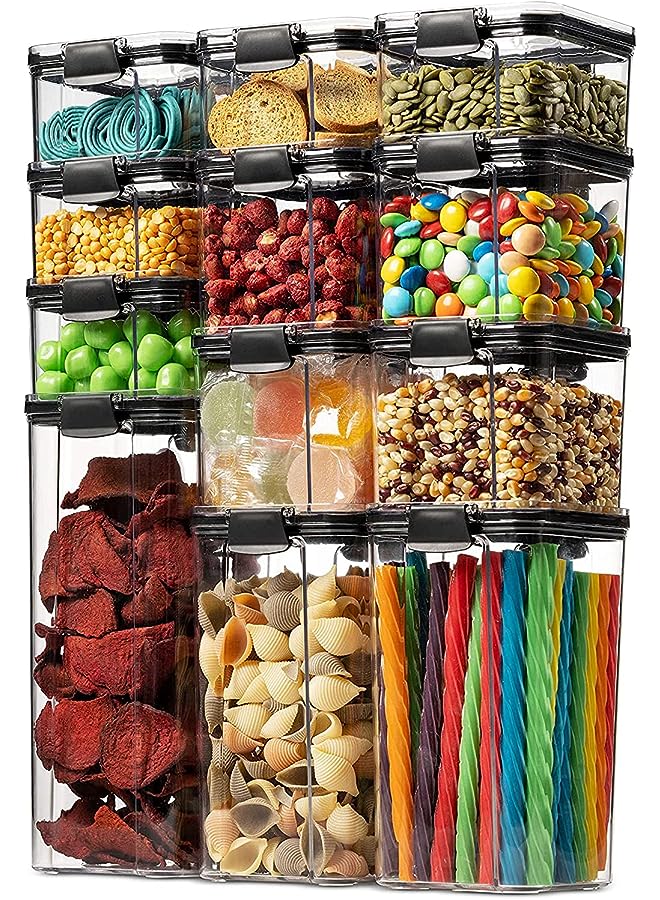 U-HOOME مجموعة حاويات تخزين الطعام المحكمة الإغلاق مع أغطية قابلة للقفل، 12 قطعة من حاويات تنظيم المطبخ والمخزن، وصناديق قابلة للتكديس خالية من مادة بيسفينول أ للأطعمة الجافة والدقيق والسكر (عبوة من 12 قطعة) - Image 1