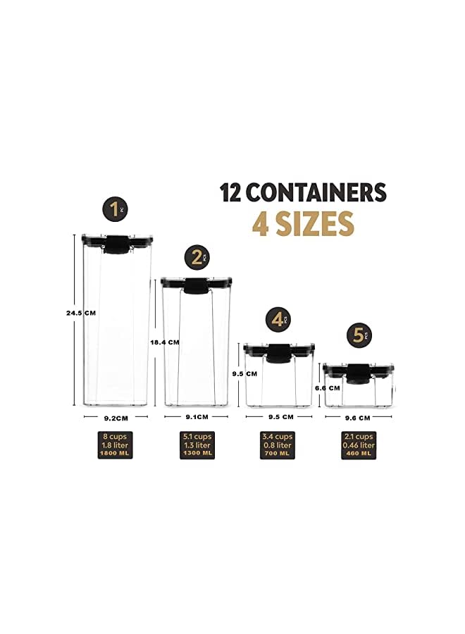 U-HOOME مجموعة حاويات تخزين الطعام المحكمة الإغلاق مع أغطية قابلة للقفل، 12 قطعة من حاويات تنظيم المطبخ والمخزن، وصناديق قابلة للتكديس خالية من مادة بيسفينول أ للأطعمة الجافة والدقيق والسكر (عبوة من 12 قطعة) - Image 2