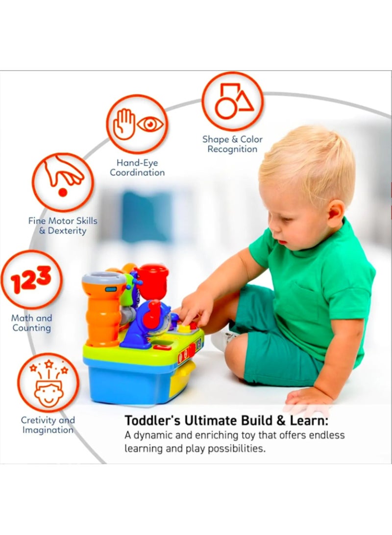Hola 9-in-1 Multifunctional Workbench for Toddlers 12+ Months | Kids Electronic Tool Bench with Electric Drill, Lights & Sounds | STEM Pretend Play Toy - Image 5
