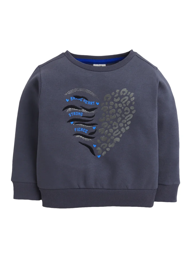 victor and jane Girls'  – Heart Graphic Embellished Sweatshirt | 100% Cotton,