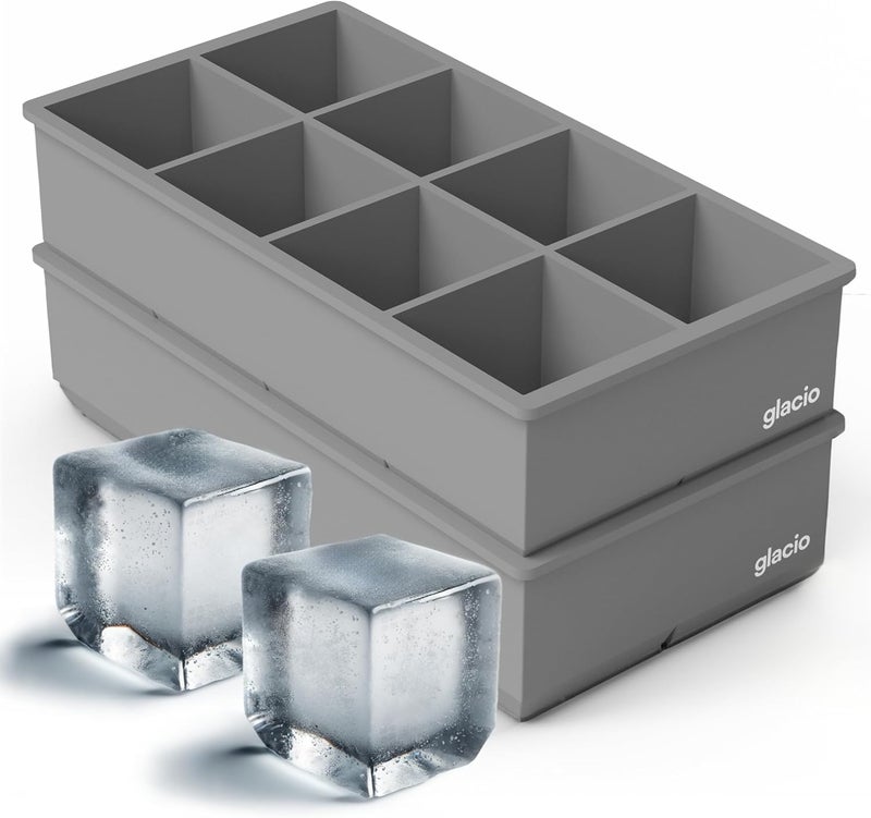 glacio Ice Cube Molds – 2-Pack Silicone Trays for 8 Large Square Cubes – Slow-Melt Ice for Whiskey, Cocktails, Coffee & More - Image 1