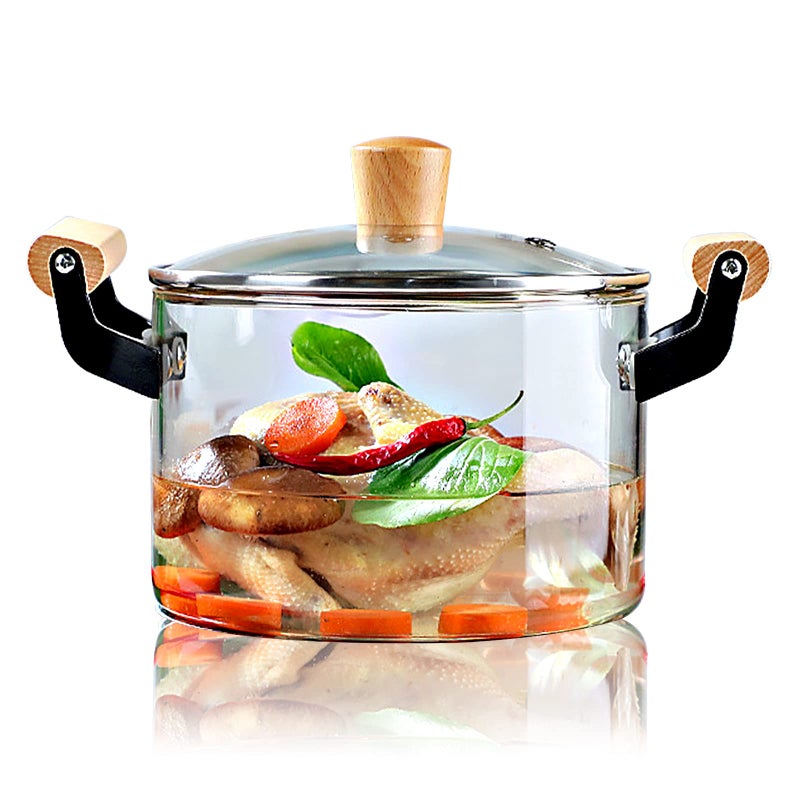 AEFPOYMXU Glass Simmer Pot 35L Pots for Cooking with Cover and Wooden Handle Glass Cookware for Stovetop Safe for Pasta Noodle Soup Milk Baby Food118 oz 