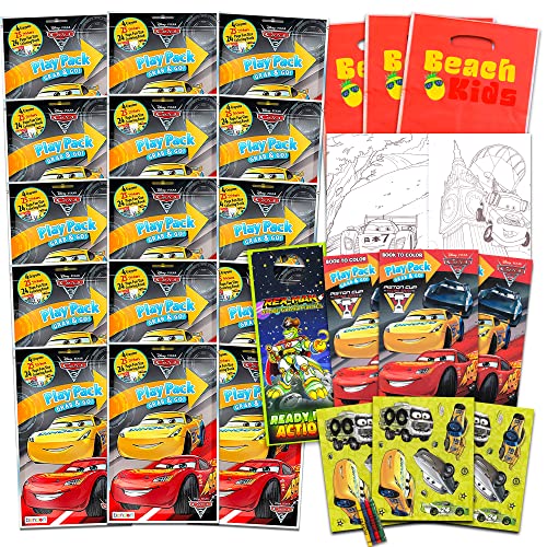 Bendon Set of 15 Kids Play Packs Fun Party Favors Coloring Book Crayons Stickers and Loot Bags Disney Cars - Image 1