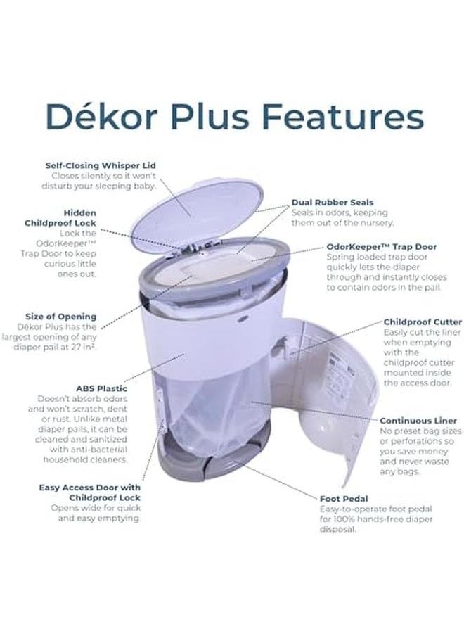 DEKOR - Plus Hands Free Diaper Pail Gray Easiest To Use Just Step Drop Done Doesn’T Absorb Odors 20 Second Bag Change Most Economical Refill System Great For Cloth Diapers - Image 1