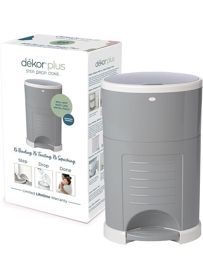 DEKOR - Plus Hands Free Diaper Pail Gray Easiest To Use Just Step Drop Done Doesn’T Absorb Odors 20 Second Bag Change Most Economical Refill System Great For Cloth Diapers - Image 1