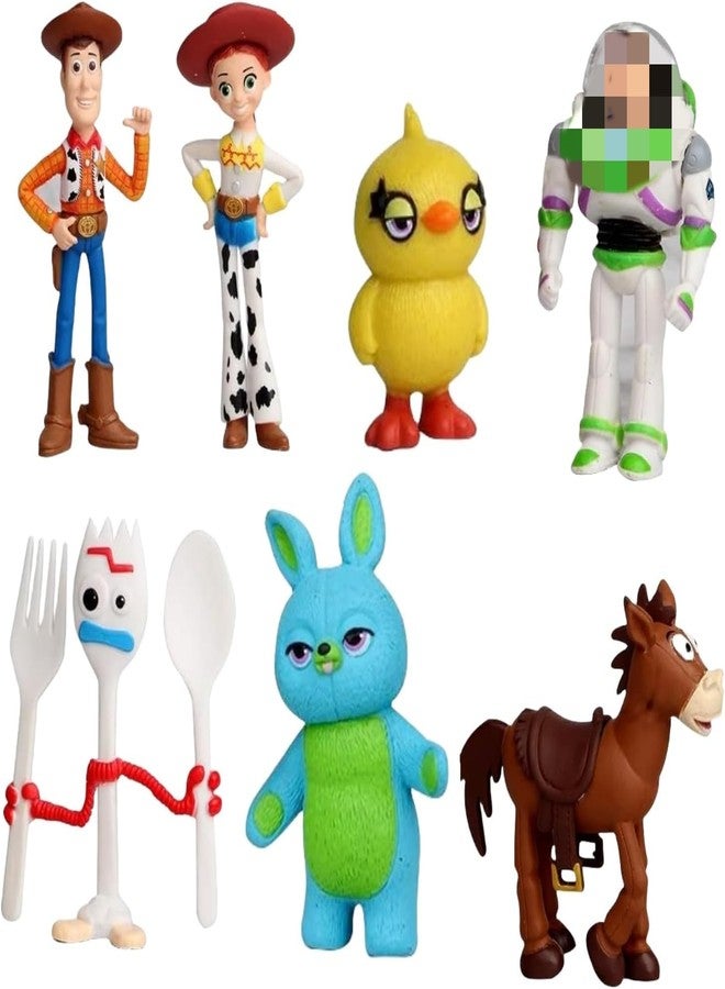 Action Figures Toys Set, 1.2-2.7 inches Tall with Woody, Buzz and Jessie,Toy Anime Figurines Characters (7 Pack)