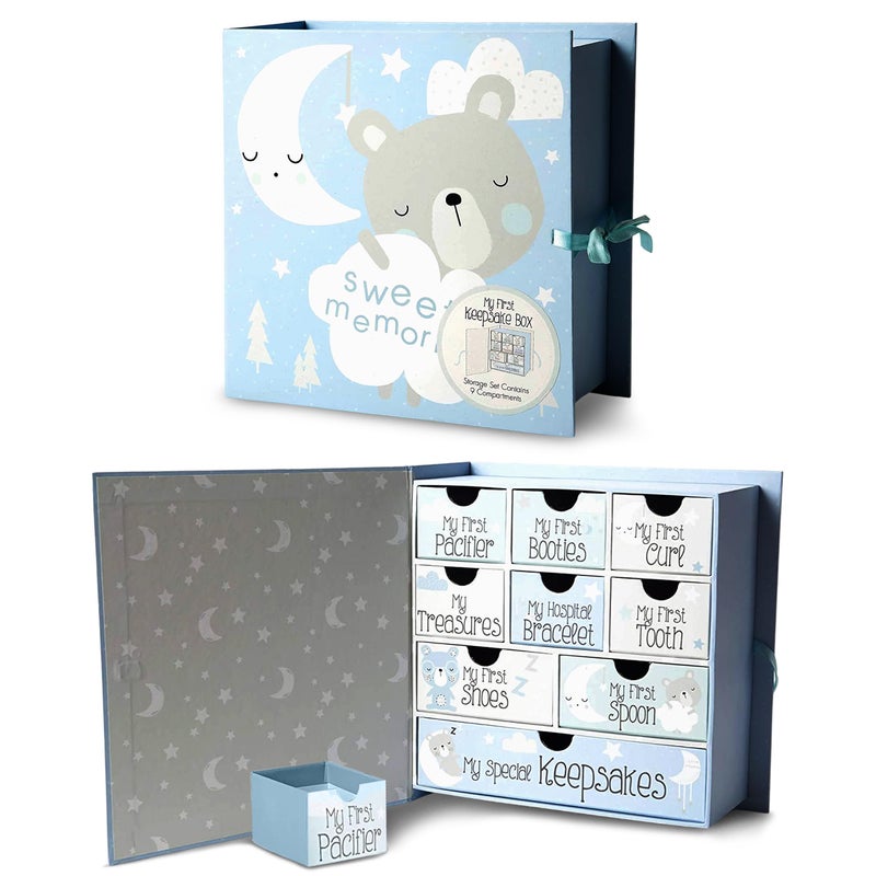 VOTUM Votum Baby Keepsake Box for Treasured Memories Sweet Memories Lightweight Handcrafted Baby Boxes with 9 Labeled Compartments for First Memories Gender Neutral Baby Shower Gifts for Girls Boys