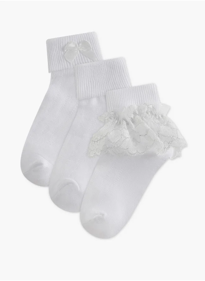 Little Missy Non-Terry Ankle Length Socks - Set of 3