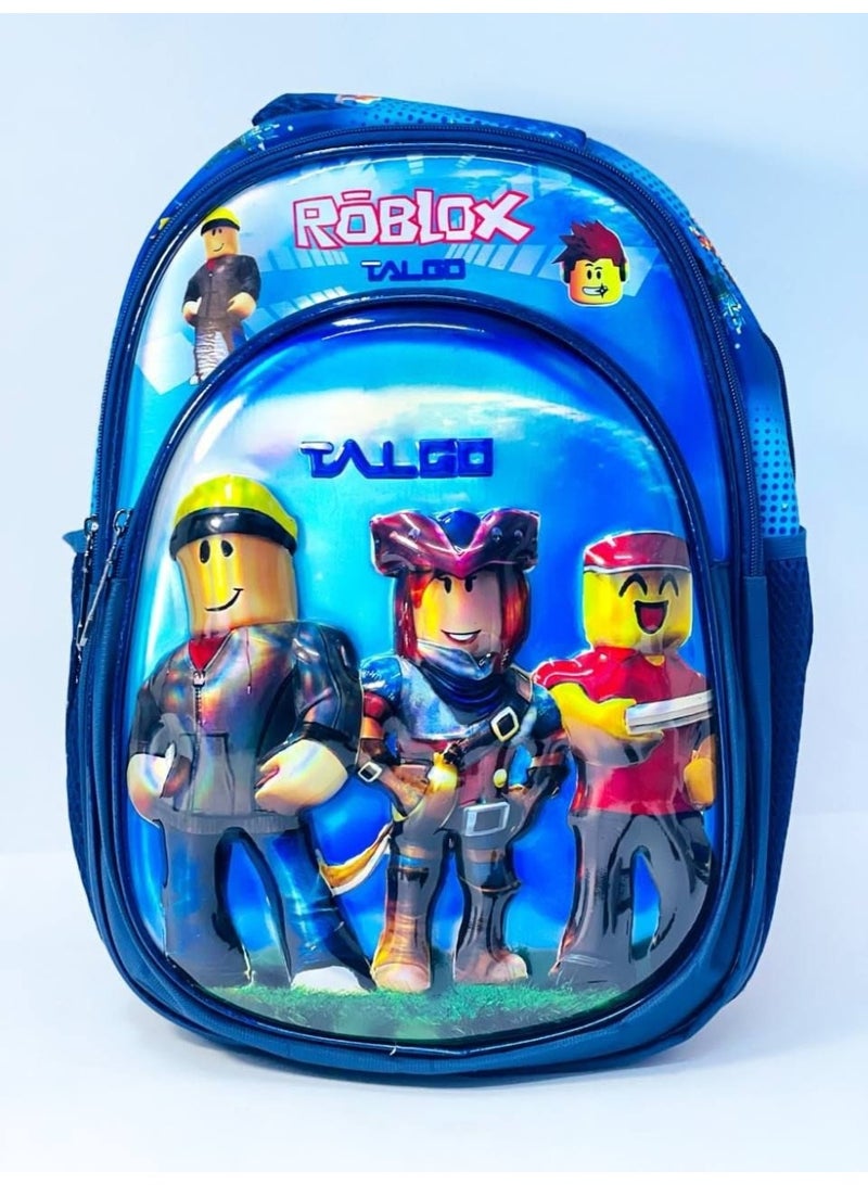 3-in-1 school bag set: includes the backpack, a lunch box, and a pencil case. Features a 3D embossed design on the front and is made of waterproof material; available in various colors and styles. The bag has three zippered compartments and measures 43 cm. - Image 3