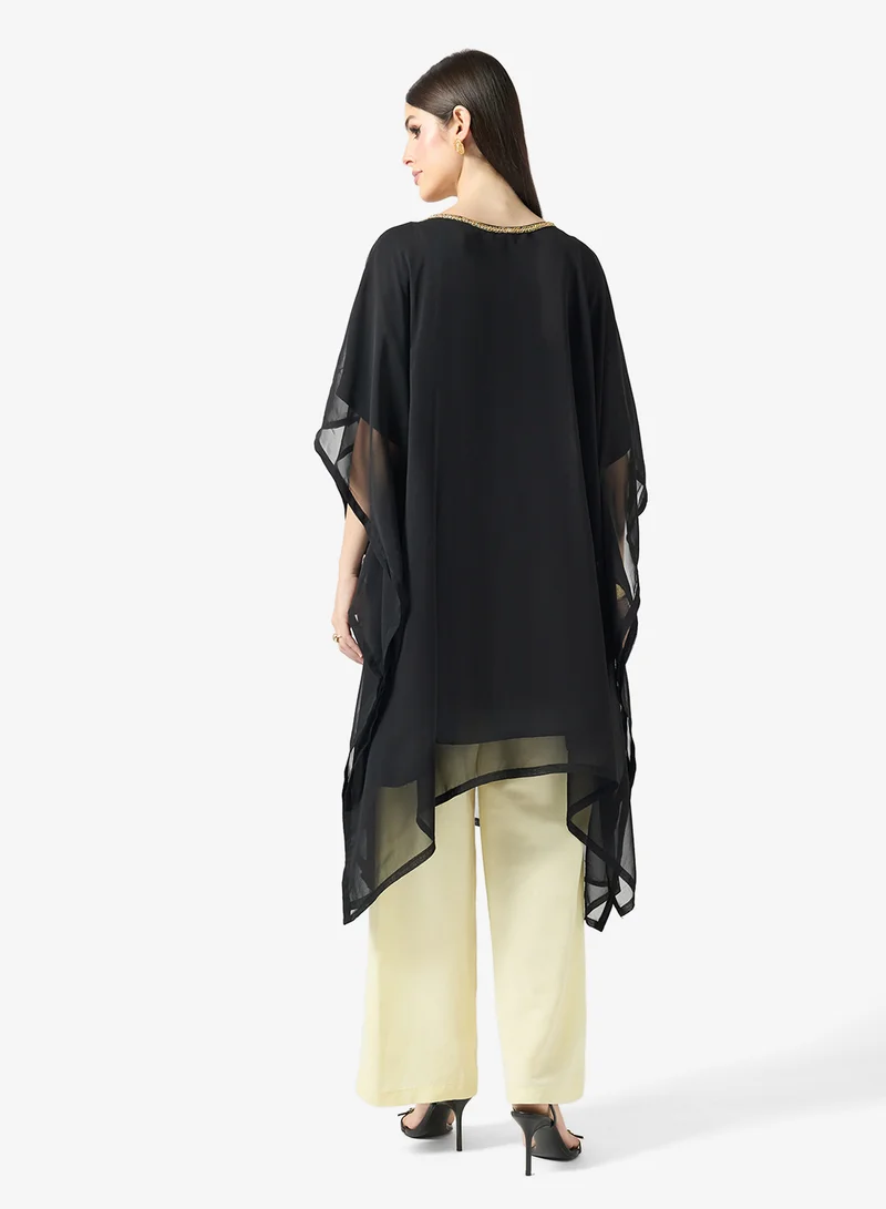 ارابيان كلوزيت Gold Embroidered Round Neckline Kaftan