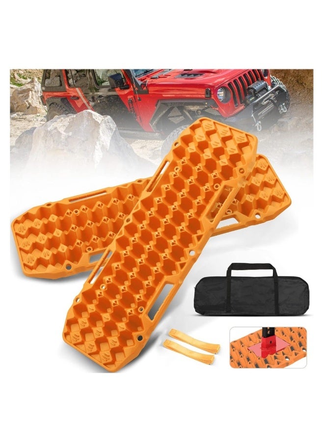 Generic Off-Road Board, Anti Sinking Plate Traction Boards with Jack Base, 1 Pair Recovery Tracks 4X4 car Truck Tire Traction Mat with Bag -Sand, Mud, Snow Ladder Ramps (Orange) - Image 1