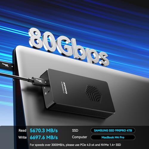 ANYOYO 80Gbps M2 NVMe SSD Enclosure with Cooling Fan Aluminium Alloy Enclosure Compatible with Thunderbolt 543USB4 Support MBM Key SSD ToolFree Installation - Image 3