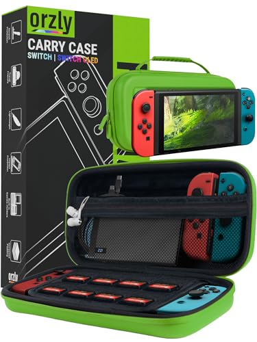Orzly Carrying case for Nintendo Switch OLED and Switch Console - Green Protective Hard Portable Travel case Shell Pouch for Nintendo Switch Console & Accessories - Image 1