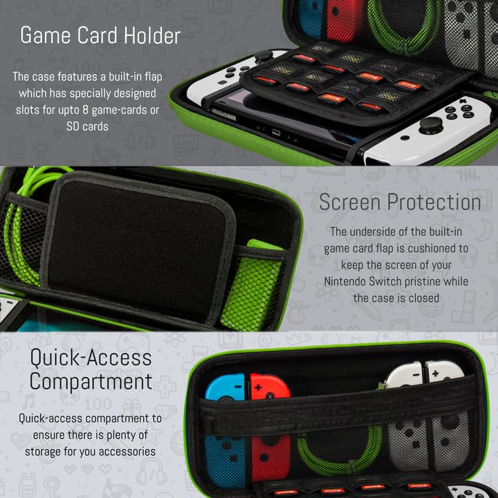 Orzly Carrying case for Nintendo Switch OLED and Switch Console - Green Protective Hard Portable Travel case Shell Pouch for Nintendo Switch Console & Accessories - Image 3