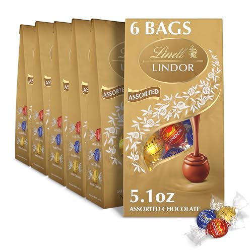 Lindt LINDOR Assorted Chocolate Truffles Chocolate Candy with Smooth Melting Truffle Center Great for Gift Giving 51 oz Bag 6 Pack - Image 1