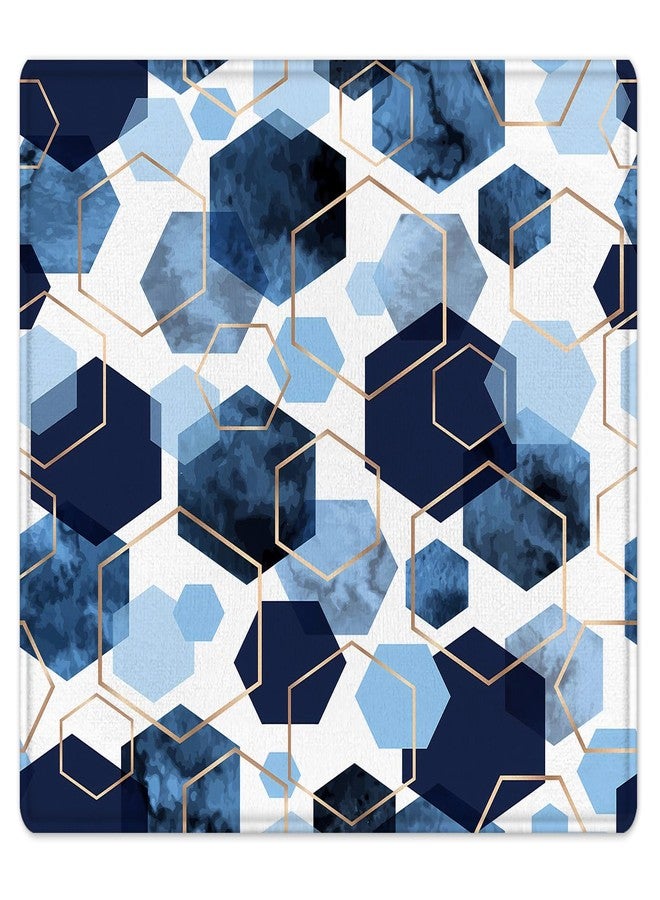 LB حصيرة حمام رخامية زرقاء داكنة بتصميم هندسي مجرد بسماكة 24Wx16H بوصة، سجادة مدخل على شكل خلية نحل ذهبية غير قابلة للانزلاق من رغوة الذاكرة، ماصة، مناسبة لغرفة المعيشة وغرفة النوم. - Image 4