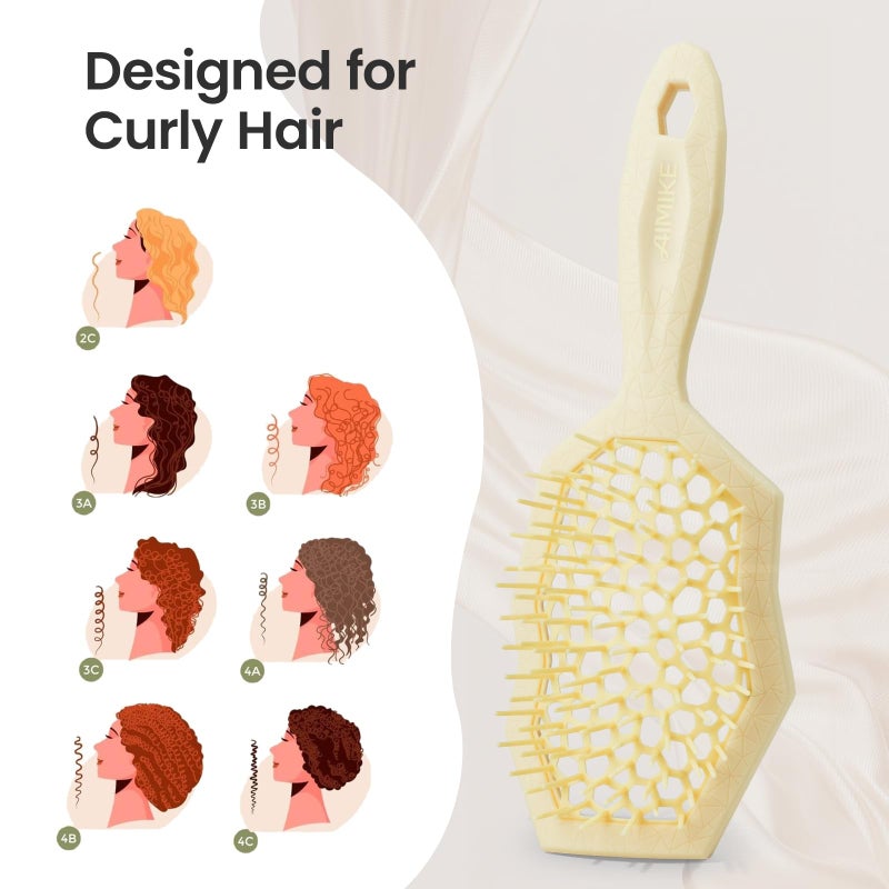 AIMIKE Glacier Detangling Brush, Pain-Free Detangler Brush for Curly Hair Wet & Dry Use, Glide Through Tangles with Ease, Vented Hair Brush for Women's 2c to 4c Curls, Cream Yellow - Image 4