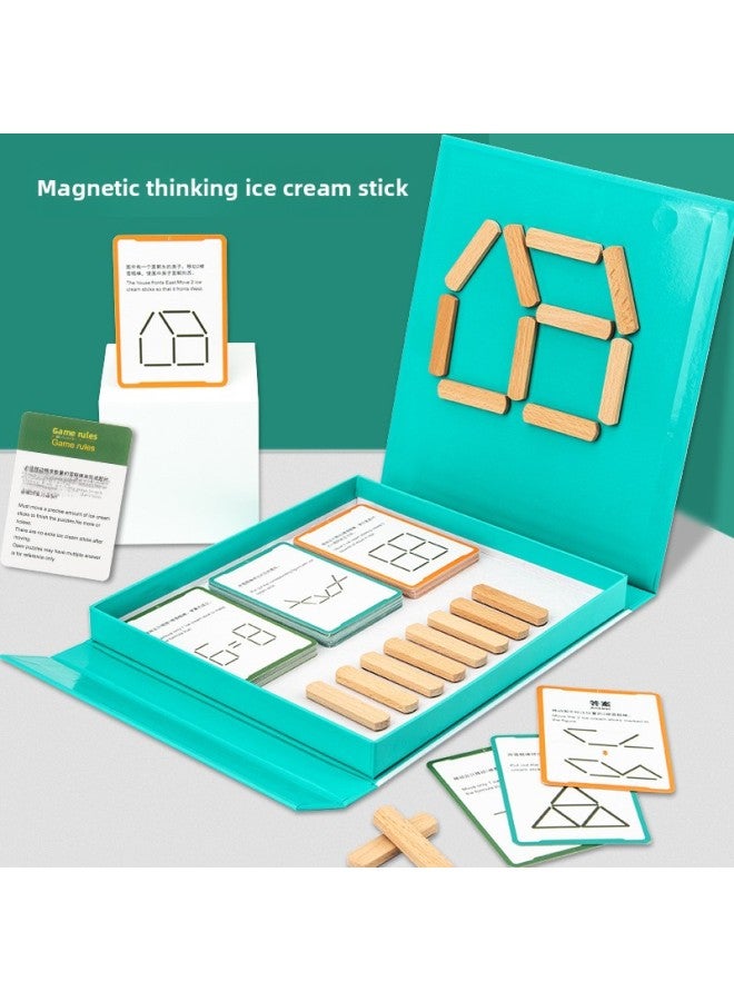 لغز عصا كعكة الثلج المغناطيسية، تعليم الطفولة المبكرة، التفكير المنطقي التعليمي، التدريب على بناء المساحة الهندسية، ألعاب خشبية - اللون: عصا الآيس كريم المغناطيسية - Image 1